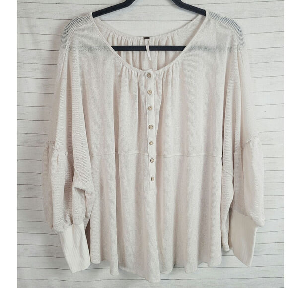 FREE PEOPLE BALLOON SLEEVE GAUZY BOHO SHIRT, SZ SMALL - Picture 1 of 9